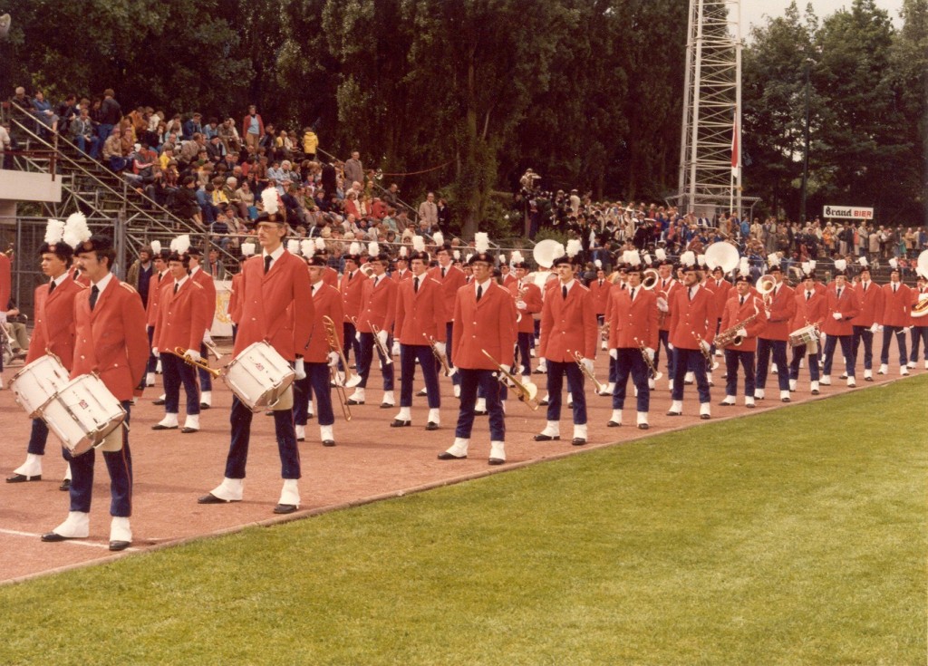Kerkrade, senioren marswedstrijd - 08-07-1978 Ben (midden tussen de tamboers) tijdens het WMC in 1978